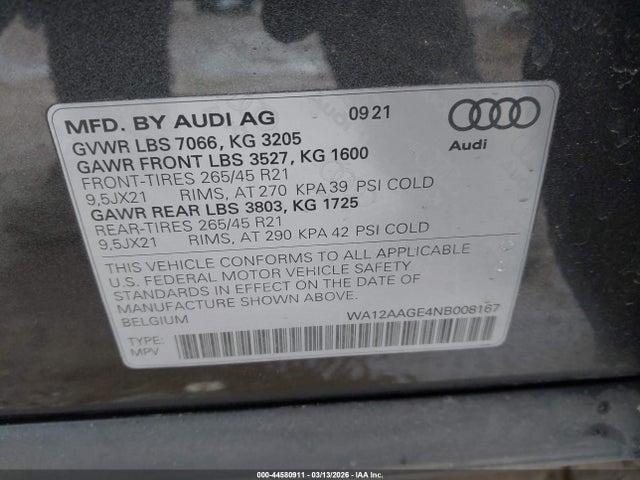 Aukcja sprzedaży 2022 Audi E-tron Sportback Premium Plus S Line Quattro, vin: WA12AAGE4NB008167, numer aukcji: 44580911