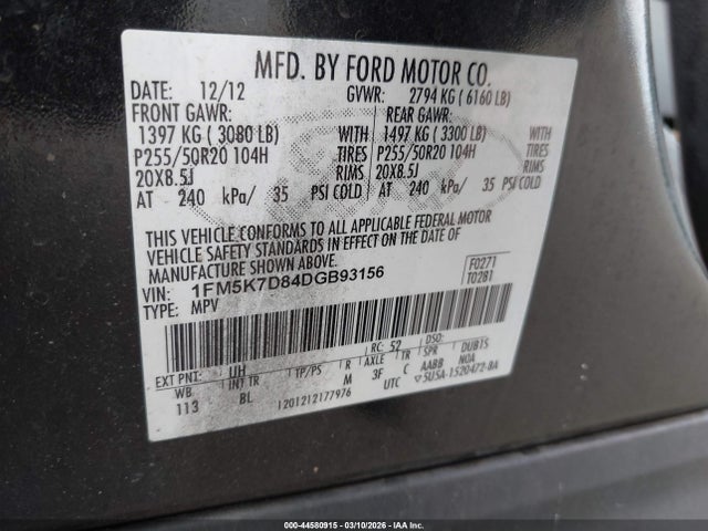 Продажа на аукционе авто 2013 Ford Explorer Xlt, vin: 1FM5K7D84DGB93156, номер лота: 44580915