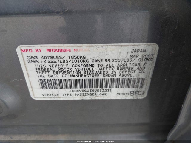 2008 MITSUBISHI LANCER JA3AU86U58U012231 Photo 8