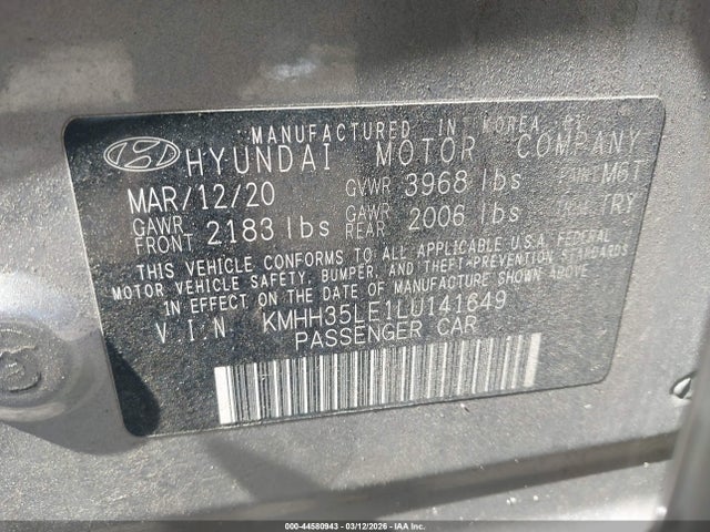 2020 Hyundai Elantra Gt მანქანა იყიდება აუქციონზე, vin: KMHH35LE1LU141649, აუქციონის ნომერი: 44580943