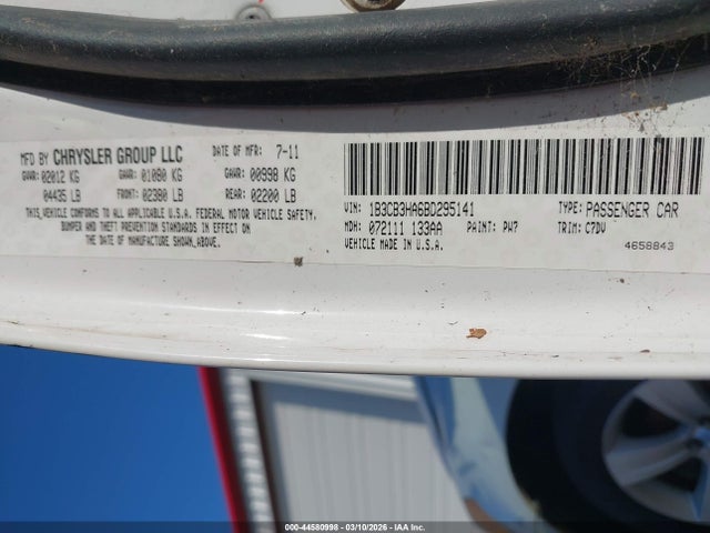 2011 Dodge Caliber Mainstreet მანქანა იყიდება აუქციონზე, vin: 1B3CB3HA6BD295141, აუქციონის ნომერი: 44580998