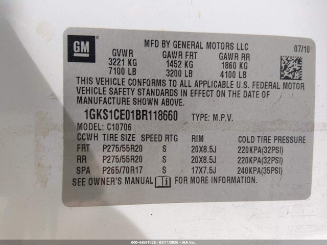 Aukcja sprzedaży 2011 Gmc Yukon Slt, vin: 1GKS1CE01BR118660, numer aukcji: 44581026