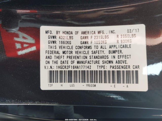 1HGCR2F16HA177142 Honda Accord Sport Se
