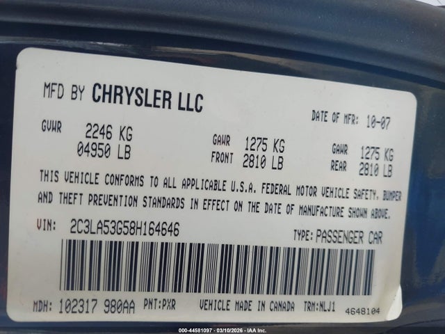 2008 CHRYSLER 300 2C3LA53G58H164646 Photo 8
