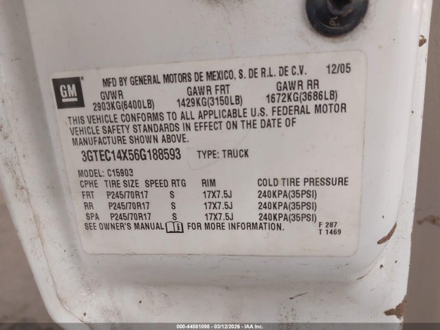 Продажа на аукционе авто 2006 Gmc Sierra 1500 Work Truck, vin: 3GTEC14X56G188593, номер лота: 44581098