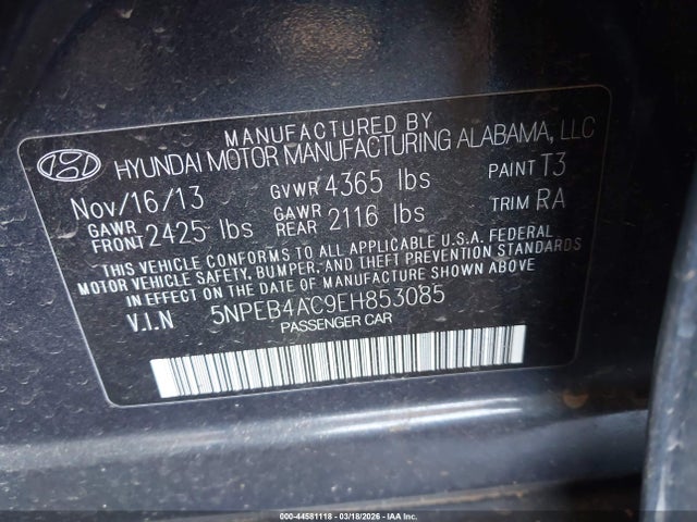 Hyundai SONATA GLS 2014 5NPEB4AC9EH853085 Image 9