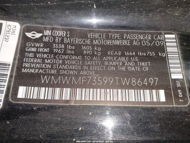 2009 MINI COOPER S WMWMF73599TW86497 Photo 8