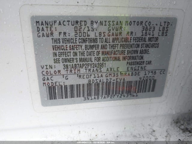 3N1AB7AP2FY243961 Nissan SENTRA SV