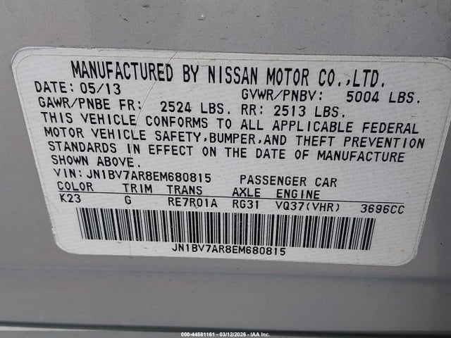 Продаж на аукціоні авто 2014 Infiniti Q50 Premium, vin: JN1BV7AR8EM680815, номер лоту: 44581161
