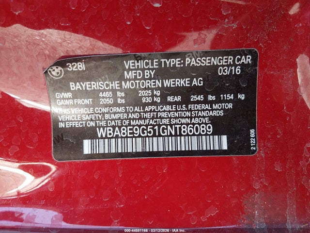 WBA8E9G51GNT86089 BMW 328I