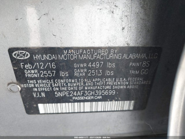 Hyundai Sonata 2016 5NPE24AF3GH395699 Image 9