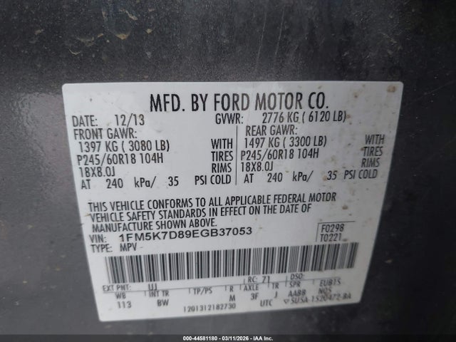 Ford EXPLORER XLT 2014 1FM5K7D89EGB37053 Image 9