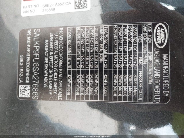 SALKP9FU8SA276869 Land Rover Range Rover P400 Se