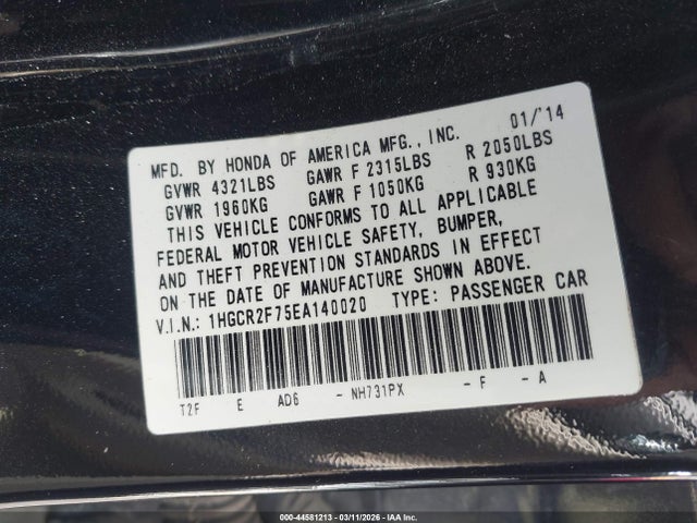 Honda ACCORD EX 2014 1HGCR2F75EA140020 Image 9