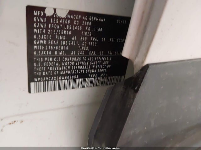 2016 VOLKSWAGEN TIGUAN WVGAV7AX3GW602954 Photo 8