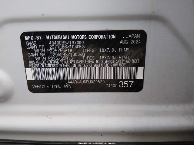 2024 Mitsubishi Outlander Sport 2.0 Ralliart Awc მანქანა იყიდება აუქციონზე, vin: JA4ARUAU6RU020529, აუქციონის ნომერი: 44581243