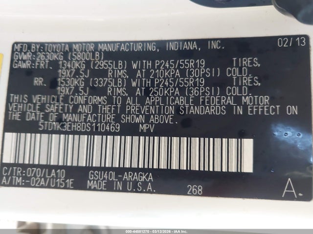 2013 TOYOTA HIGHLANDER 5TDYK3EH8DS110469 Photo 8