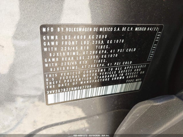 2022 VOLKSWAGEN TAOS 3VV2X7B22NM067796 Photo 8