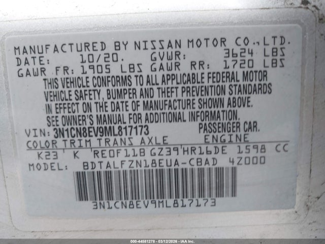 Nissan Versa Sv Xtronic Cvt 2021 3N1CN8EV9ML817173 Image 9