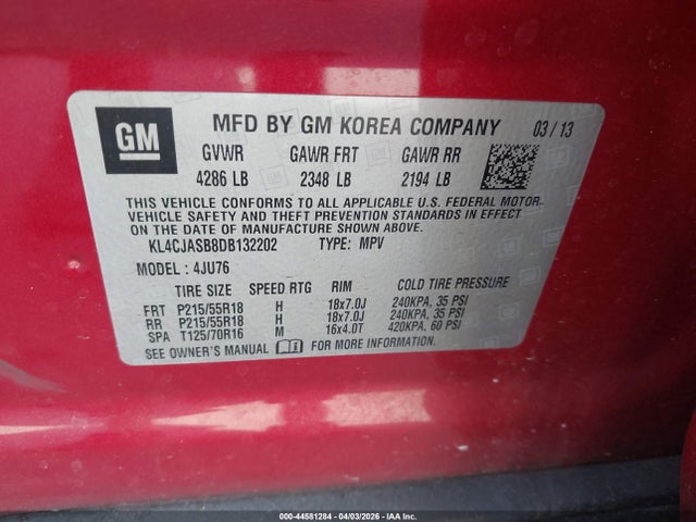 Aukcja sprzedaży 2013 Buick Encore, vin: KL4CJASB8DB132202, numer aukcji: 44581284