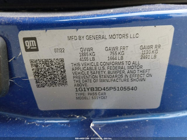 1G1YB3D45P5105540 Chevrolet CORVETTE STINGRAY