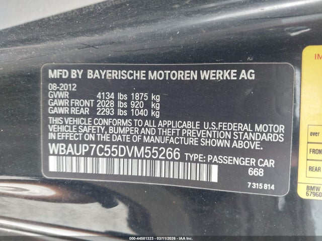 Aukcja sprzedaży 2013 Bmw 128i, vin: WBAUP7C55DVM55266, numer aukcji: 44581323