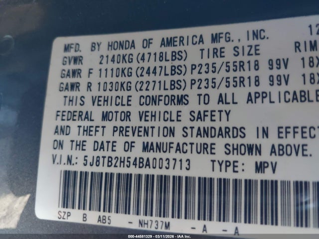 Продажа на аукционе авто 2011 Acura Rdx Tech Pkg, vin: 5J8TB2H54BA003713, номер лота: 44581329
