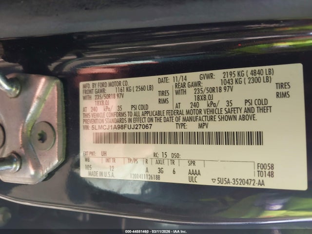 2015 LINCOLN MKC 5LMCJ1A98FUJ27067 Photo 8