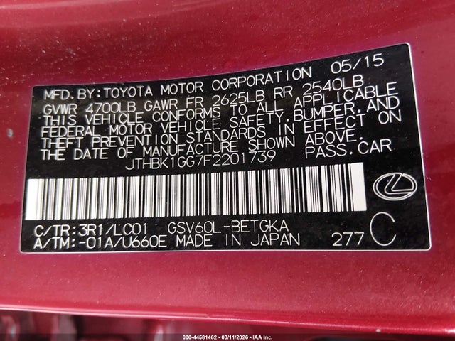 2015 LEXUS ES 350 JTHBK1GG7F2201739 Photo 8