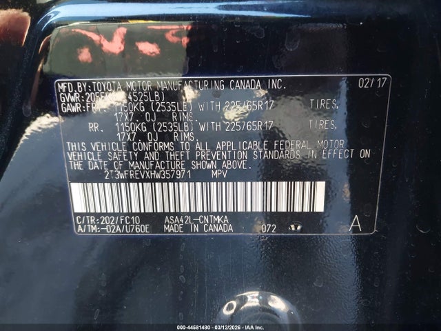 Aukcja sprzedaży 2017 Toyota Rav4 Xle, vin: 2T3WFREVXHW357971, numer aukcji: 44581480