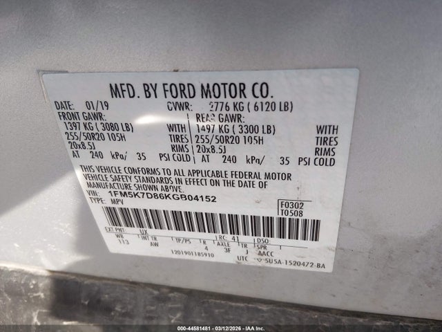 2019 FORD EXPLORER 1FM5K7D86KGB04152 Photo 8