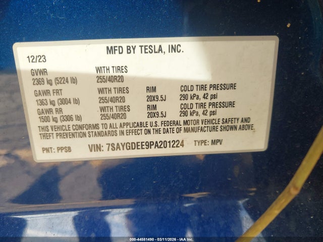 Продажа на аукционе авто 2023 Tesla Model Y Awd/long Range Dual Motor All-wheel Drive, vin: 7SAYGDEE9PA201224, номер лота: 44581490