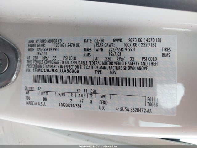 Ford Escape Titanium 2020 1FMCU9J9XLUA88969 Image 9