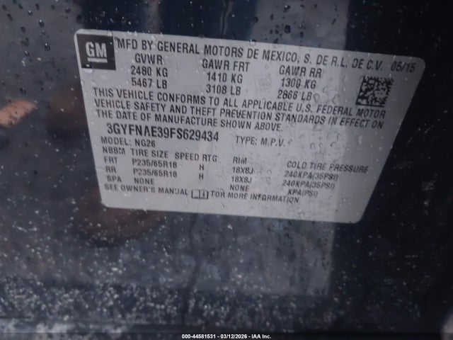 Продаж на аукціоні авто 2015 Cadillac Srx Standard, vin: 3GYFNAE39FS629434, номер лоту: 44581531