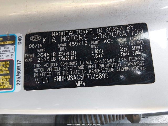 Aukcja sprzedaży 2017 Kia Sportage Lx, vin: KNDPM3AC5H7128895, numer aukcji: 44581539