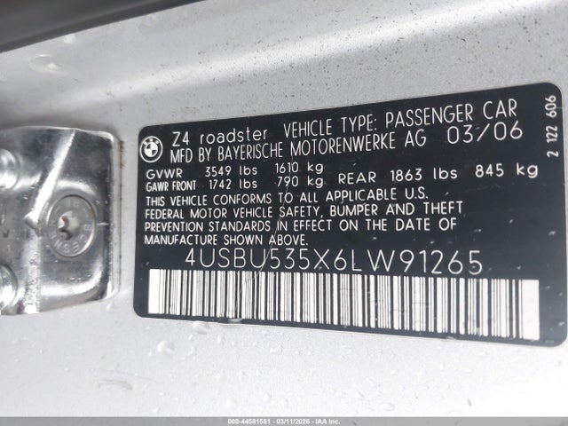 2006 BMW Z4 4USBU535X6LW91265 Photo 8