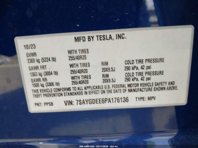 7SAYGDEE6PA176136 Tesla Model Y Awd/long Range Dual Motor All-wheel Drive