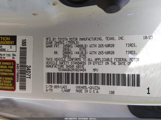 Toyota Sequoia Platinum 2024 7SVAAABA2RX024484 Image 9