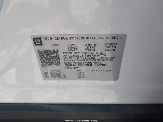 2021 Gmc Terrain Fwd Sle მანქანა იყიდება აუქციონზე, vin: 3GKALMEV8ML337780, აუქციონის ნომერი: 44581578