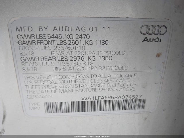 2011 AUDI Q5 WA1LFAFP5BA074527 Photo 8