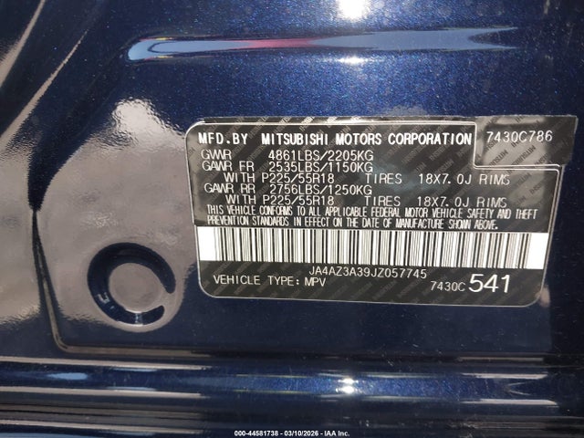 2018 MITSUBISHI OUTLANDER JA4AZ3A39JZ057745 Photo 8