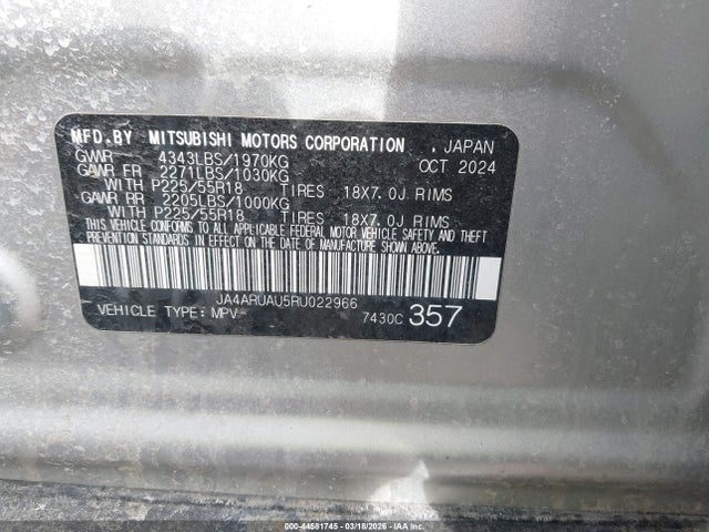 Aukcja sprzedaży 2024 Mitsubishi Outlander Sport 2.0 Es Awc/2.0 Le Awc/2.0 Ralliart Awc/2.0 S Awc/2.0 Se Awc/2.0 Trail Edition Awc, vin: JA4ARUAU5RU022966, numer aukcji: 44581745