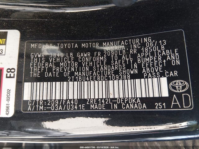 2013 TOYOTA COROLLA 2T1BU4EE8DC109388 Photo 8