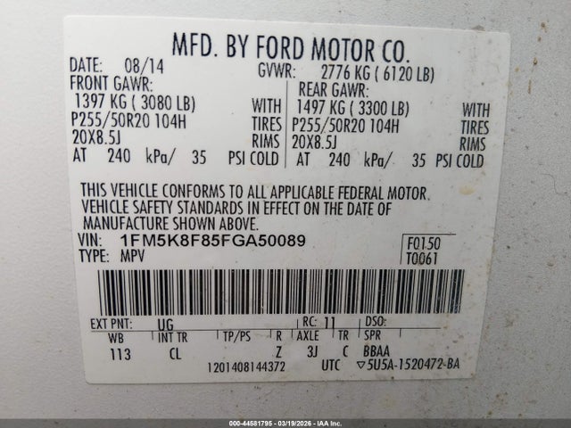 Aukcja sprzedaży 2015 Ford Explorer Limited, vin: 1FM5K8F85FGA50089, numer aukcji: 44581795