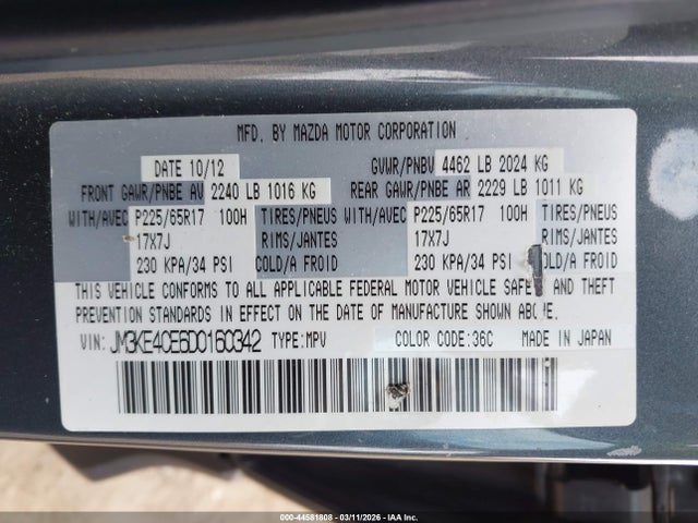 Продаж на аукціоні авто 2013 Mazda Cx-5 Touring, vin: JM3KE4CE6D0160342, номер лоту: 44581808