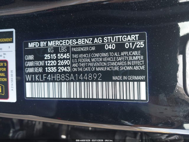 Продаж на аукціоні авто 2025 Mercedes-benz E 350, vin: W1KLF4HB8SA144892, номер лоту: 44581829