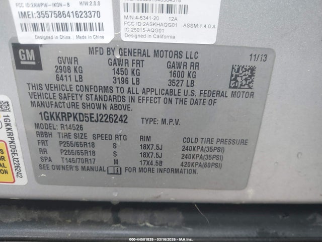 Aukcja sprzedaży 2014 Gmc Acadia Sle-2, vin: 1GKKRPKD5EJ226242, numer aukcji: 44581839