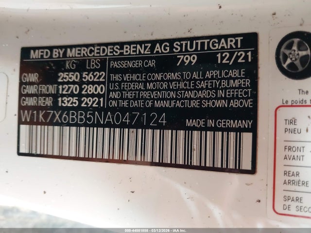 Продажа на аукционе авто 2022 Mercedes-benz Amg Gt 53 4-door Coupe, vin: W1K7X6BB5NA047124, номер лота: 44581858
