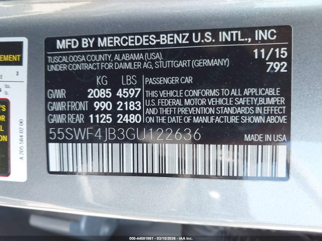 Продаж на аукціоні авто 2016 Mercedes-benz C 300, vin: 55SWF4JB3GU122636, номер лоту: 44581861