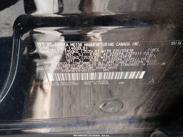 Toyota Rav4 Limited 2015 2T3DFREV3FW252337 Image 9